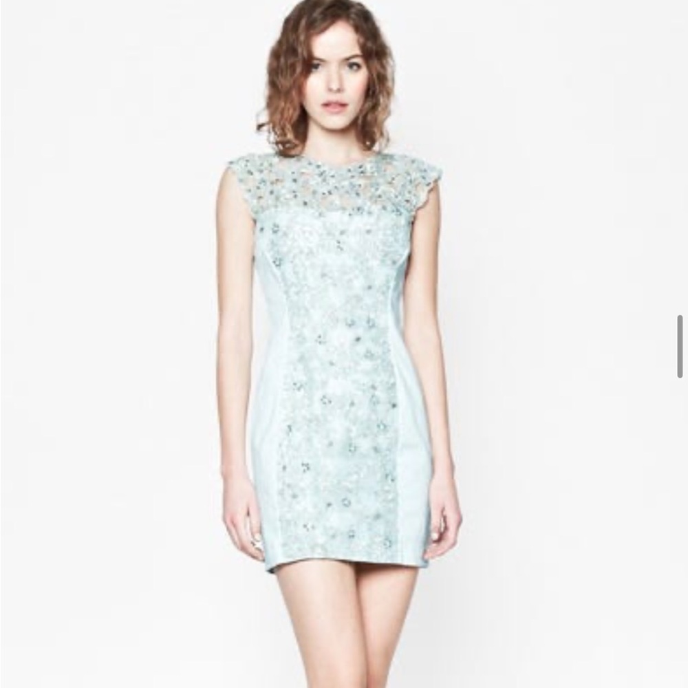 French Connection Beaded Elegant Blue Floral Dress size 0